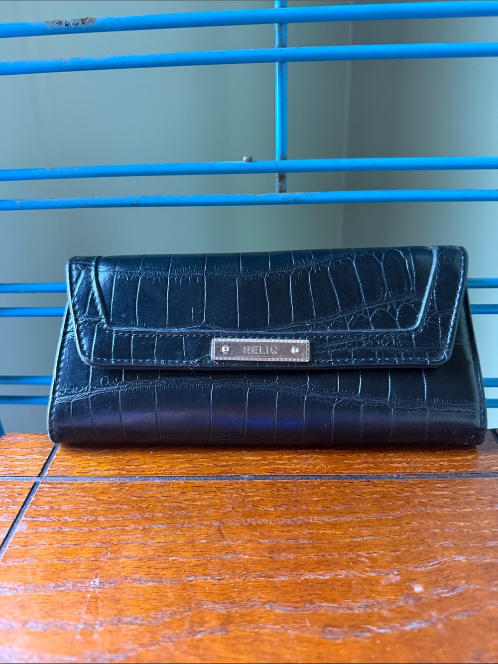 Relic Black Croc-Embossed Flap Wallet